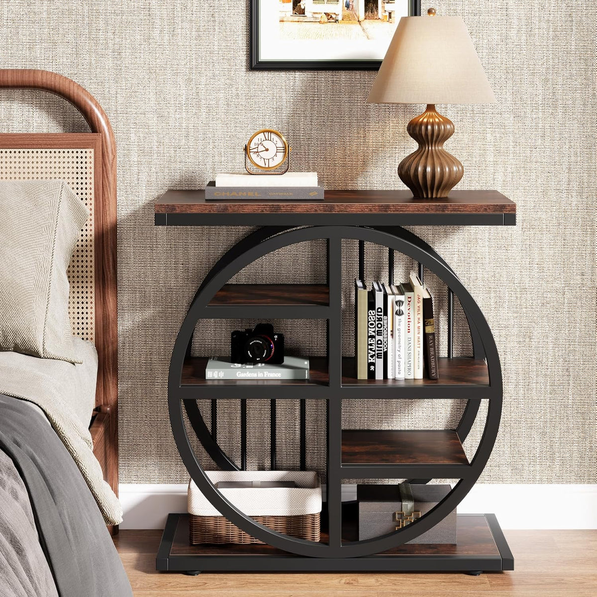 24" Industrial End Table - 5-Tier Narrow Side Table with Metal Frame
