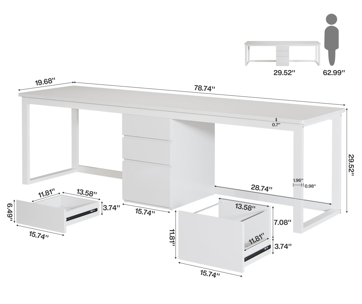 78.7-Inch 2 Person Computer Desk with 3 Drawers, Extra Long Double Desk for Home Office