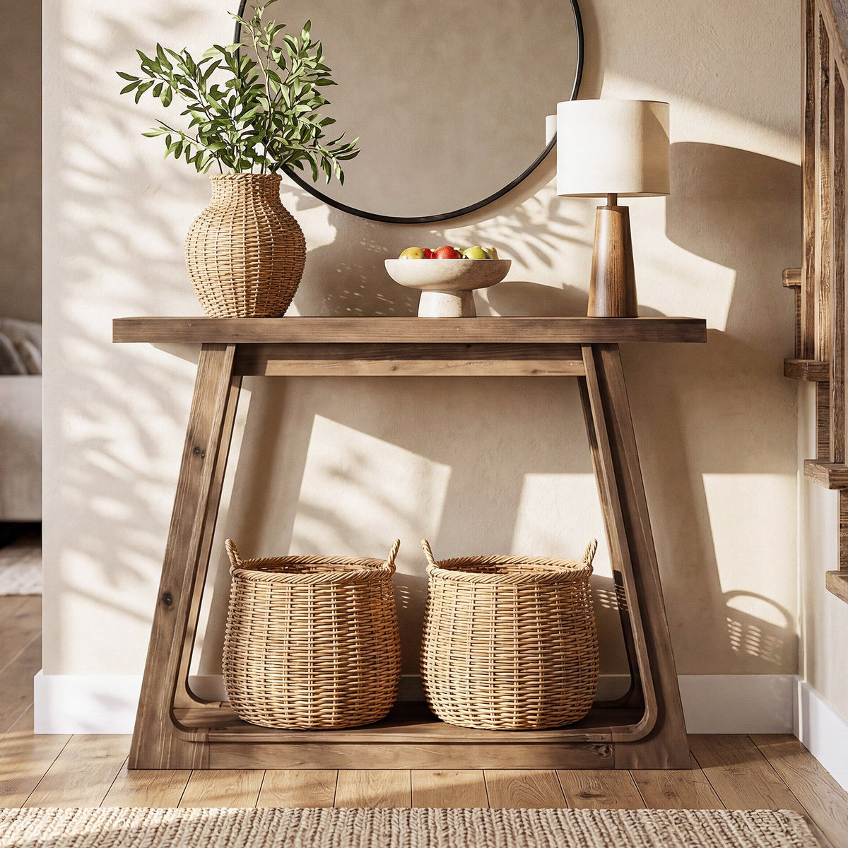 41.34-Inch Solid Wood Console Table with 2-Tier Storage Shelf, Narrow Entryway Sofa Table for Hallway and Behind Couch