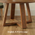 47.2 Inch Solid Wood Round Dining Table for 4, Farmhouse Kitchen Table with Trestle Base