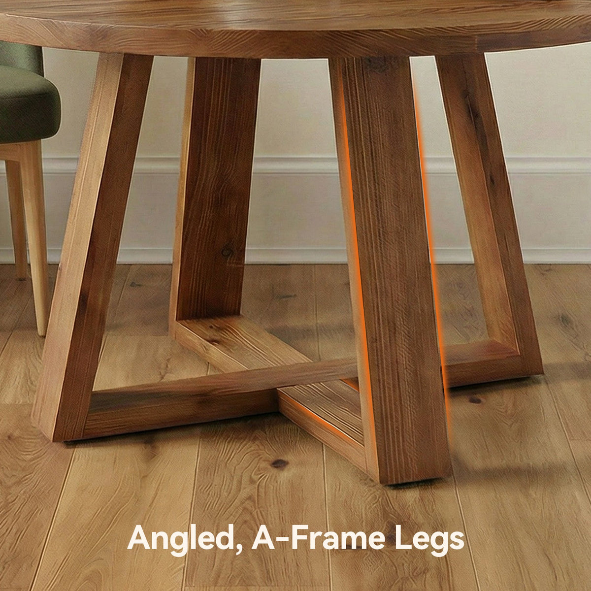 47.2 Inch Solid Wood Round Dining Table for 4, Farmhouse Kitchen Table with Trestle Base