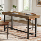 63-Inch Solid Wood Bar Table with Metal Legs, Rectangular Counter Height Pub Table