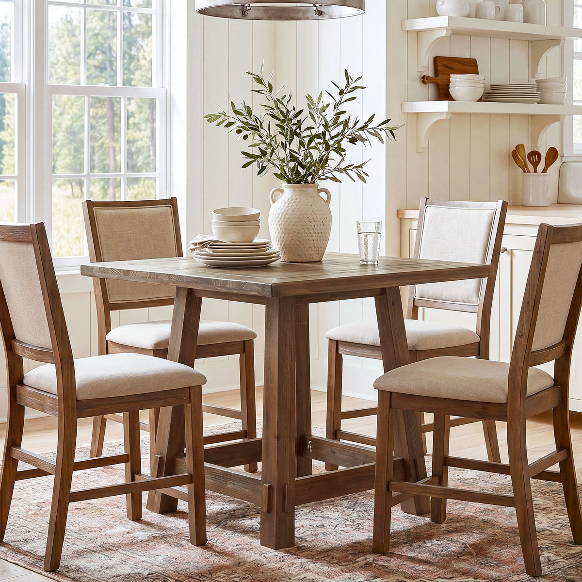 31.49-Inch Solid Wood Square Dining Table for 4, Farmhouse Kitchen Table for Small Spaces