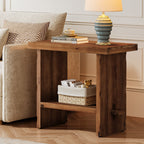 23.62 Inch Solid Wood Side Table with 2-Tier Storage, Farmhouse End Table for Bedroom