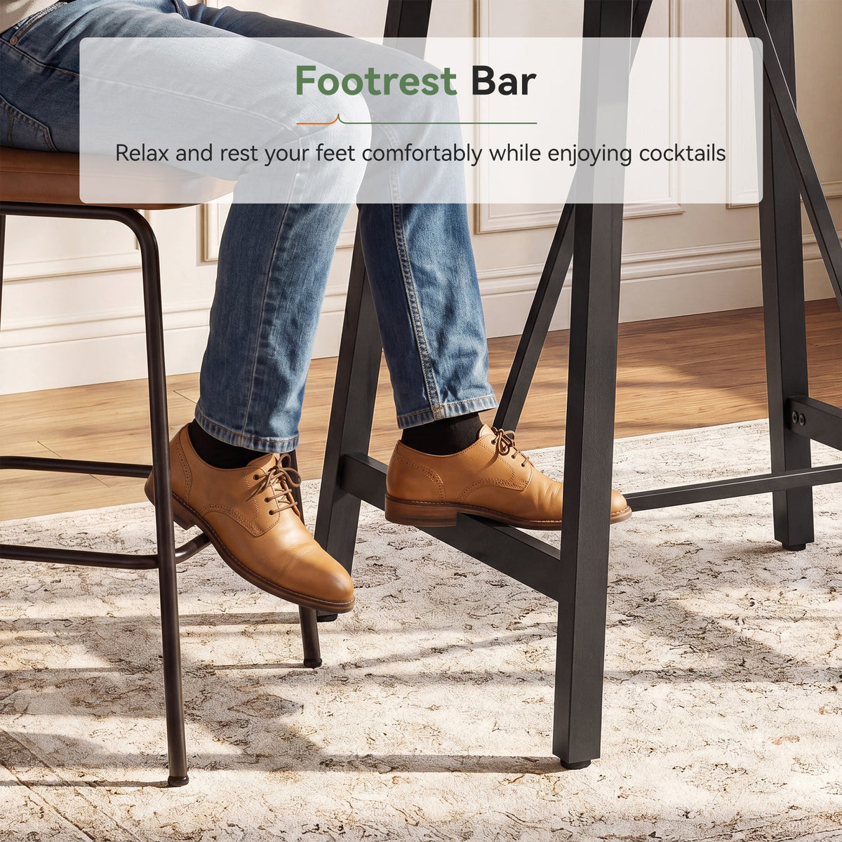 31.5-Inch Square Bar Table with Solid Wood Top and Metal Footrest, Industrial Pub Table for Home Bar Kitchen and Cafe