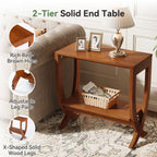 23.62" Small Solid Wood Side Table with Arched Legs, 2-Tier End Table for Sofa Side