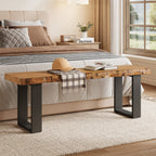47.24-Inch Industrial Entryway Bench with Solid Wood Seat, Narrow Shoe Bench for Bedroom and Hallway