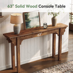 63-Inch Solid Wood Console Table with Unique Side Design, Farmhouse Narrow Sofa Table for Entryway