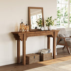 63-Inch Solid Wood Console Table with Unique Side Design, Farmhouse Narrow Sofa Table for Entryway