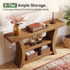 55-Inch Solid Wood Console Table with 3-Tier Storage, Curved Entryway Table for Hallway