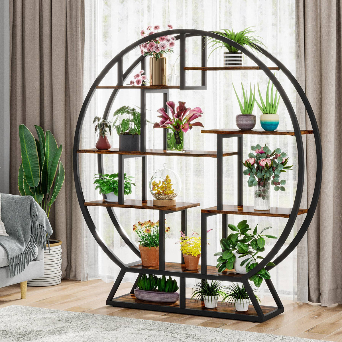 Plant Stand, 63" Round Flower Pot Plant Rack with 8 Shelves