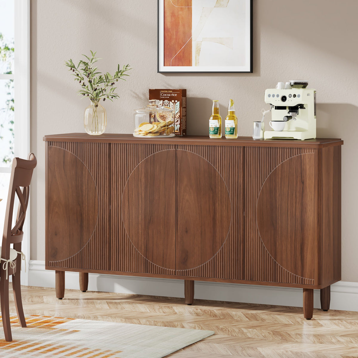 59.4-Inch Modern Buffet Cabinet with Doors and 4-Tier Inner Shelves, Sideboard Storage Cabinet for Living Room Kitchen and Dining Room