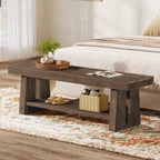 63-Inch Solid Wood Farmhouse Bench with 2-Tier Open Shoe Storage
