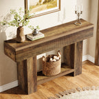 55-Inch Farmhouse Console Table with 2-Tier Storage and U-Shaped Base, Narrow Entryway Sofa Table for Hallway