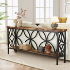 63" Industrial Console Table, Narrow Sofa Table with Storage Shelf