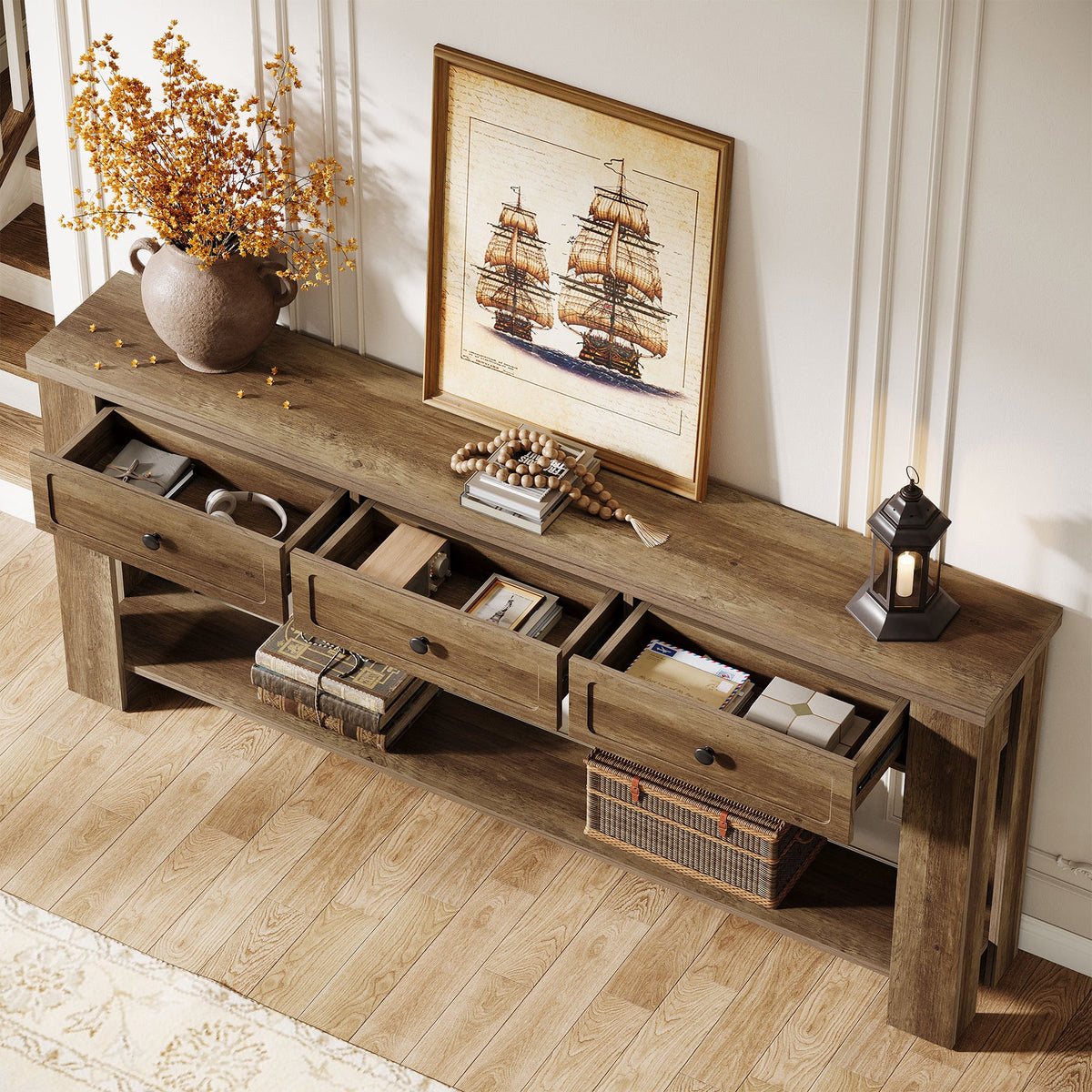 70.9-Inch Console Table with 3 Drawers, Narrow Farmhouse Sofa Table for Hallway