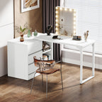 Vanity Desk with 3 Drawers and 2 Shelves, Matte White Makeup Table with Reversible Storage Cabinet for Bedroom