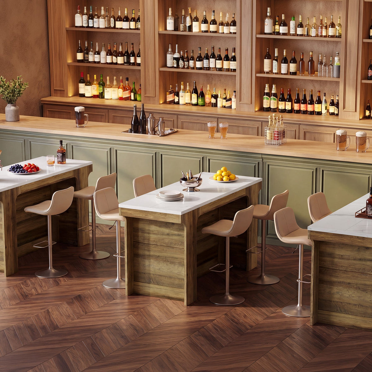 59-Inch Bar Table with Faux Marble Top, Counter Height Table for Kitchen and Bistro