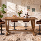 59 Inch Solid Wood Counter Height Dining Table with Footrest, Farmhouse Bar Table for 4-6