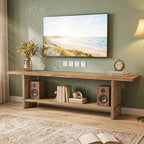 71 Inch Solid Wood TV Stand with 2-Tier Storage, Media Console for 55 to 85 Inch TVs