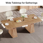 63 Inch Dining Table for 6, Farmhouse Rectangular Kitchen Table with Double Pedestal for Dining Room