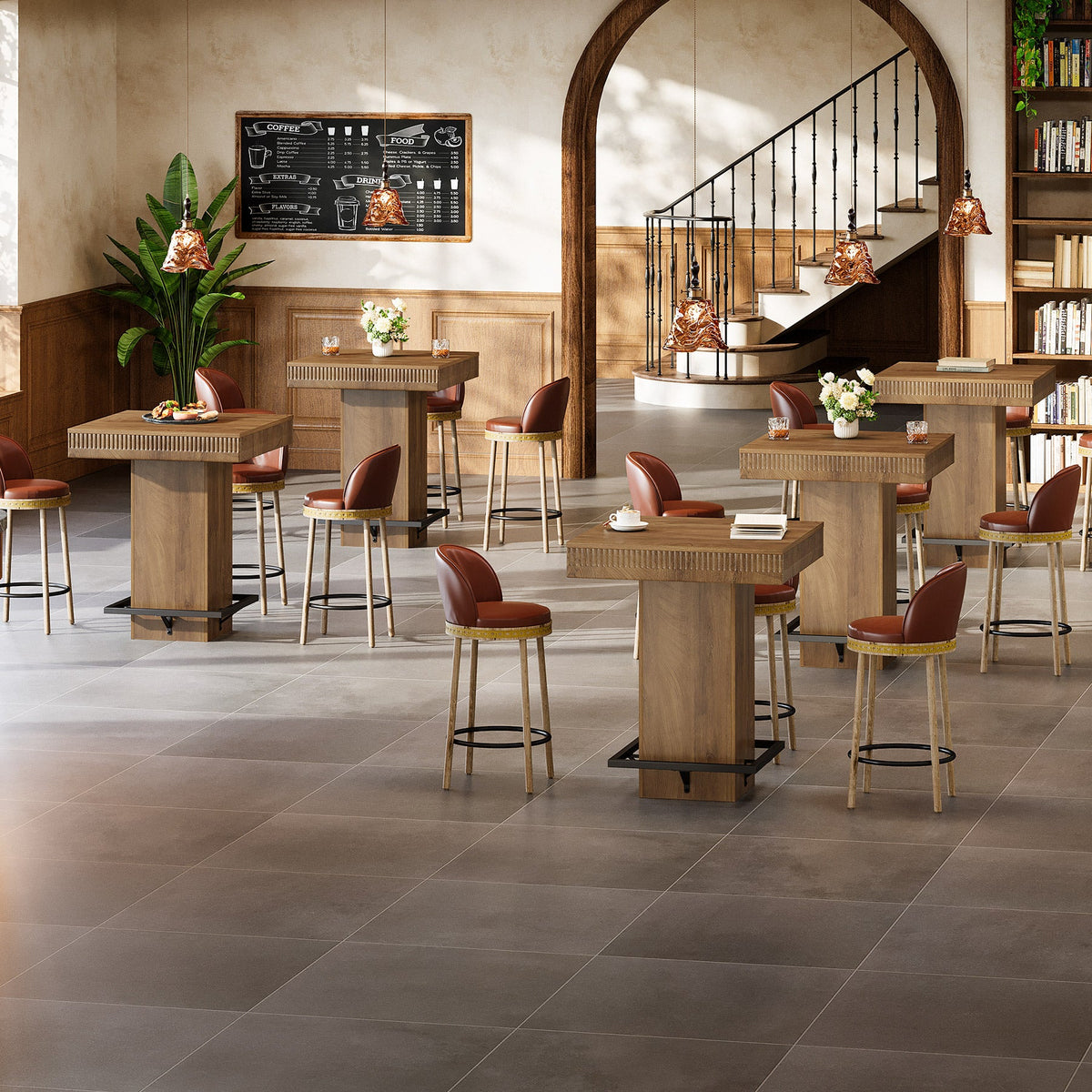 31.5-Inch Square Bar Table with Metal Footrest, Industrial Pub Table for Small Kitchens