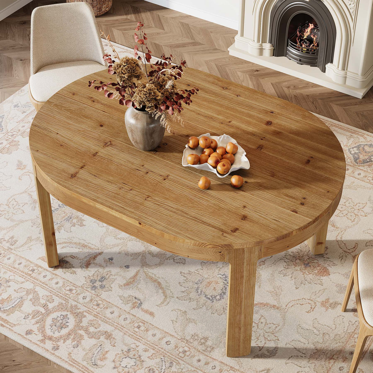 55-Inch Farmhouse Oval Dining Table, Solid Wood Kitchen Table for 4 in Small Spaces