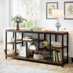 70.9-Inch Extra Long Console Table with 3-Tier Storage Shelves, Industrial Narrow Sofa Table for Entryway