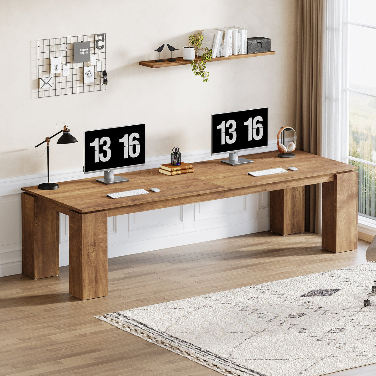 86.61-Inch Two-Person Computer Desk, Extra Long Wood Workstation Table for Home Office Study Room