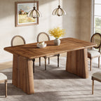 63-Inch Solid Wood Dining Table with Double Pedestal Base, Rustic Table for Dining Room