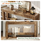 63" Console Table, Solid Wood Farmhouse Entryway Table with 2-Tier Storage