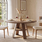 47.24-Inch Round Dining Table for 4-6, Modern Farmhouse Kitchen Table with X-Cross Pedestal Base and Storage Shelf for Dining Room