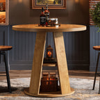 31.5-Inch Round Dining Table for 2-4, Space-Saving Farmhouse Kitchen Table with 2-Tier Storage Shelf for Small Spaces