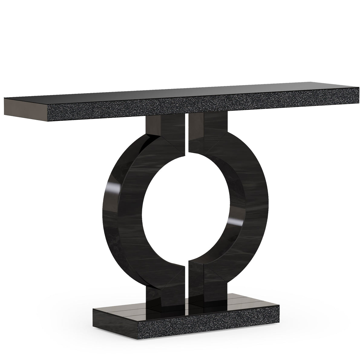 43.1-Inch Mirrored Console Table with O-Shaped Base, Narrow Hallway Table in Black