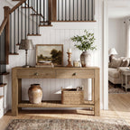 55.12 Inch Solid Fir Wood Console Table with 2 Drawers, Narrow Hallway Table with Shelf