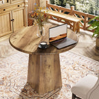 31.5" Dining Table for 4 - Round Farmhouse Kitchen Table with Square Base in Rustic Brown