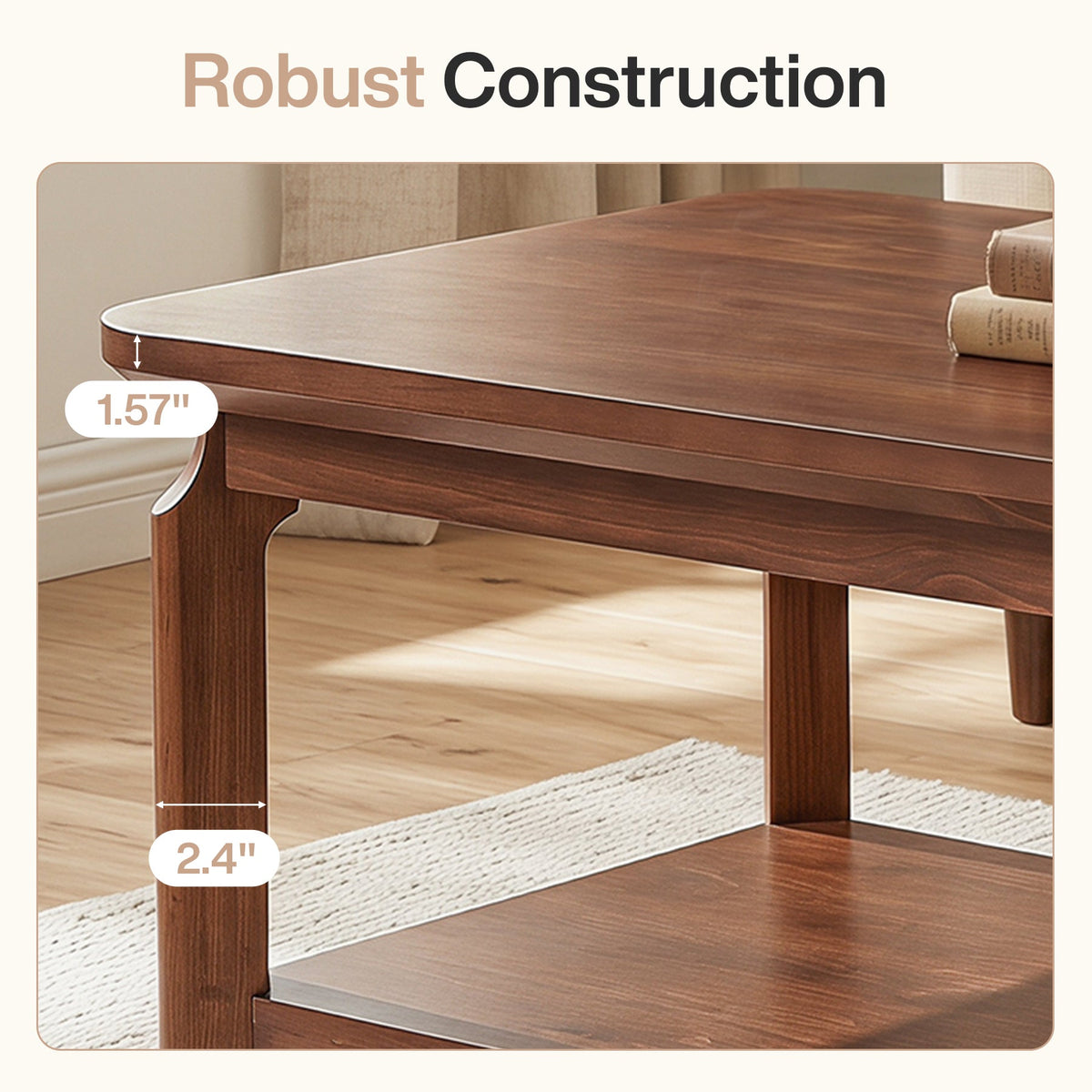 47-Inch Coffee Table with Open Shelf, Rounded-Corner Center Table for Living Room