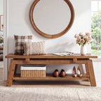 55-Inch Solid Wood Shoe Storage Bench with Lower Shelf, Farmhouse Entryway Seating for Hallway
