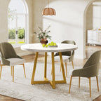 31.5-Inch Round Dining Table for 2, Compact Kitchen Table with Geometric Metal Base#Colour_White