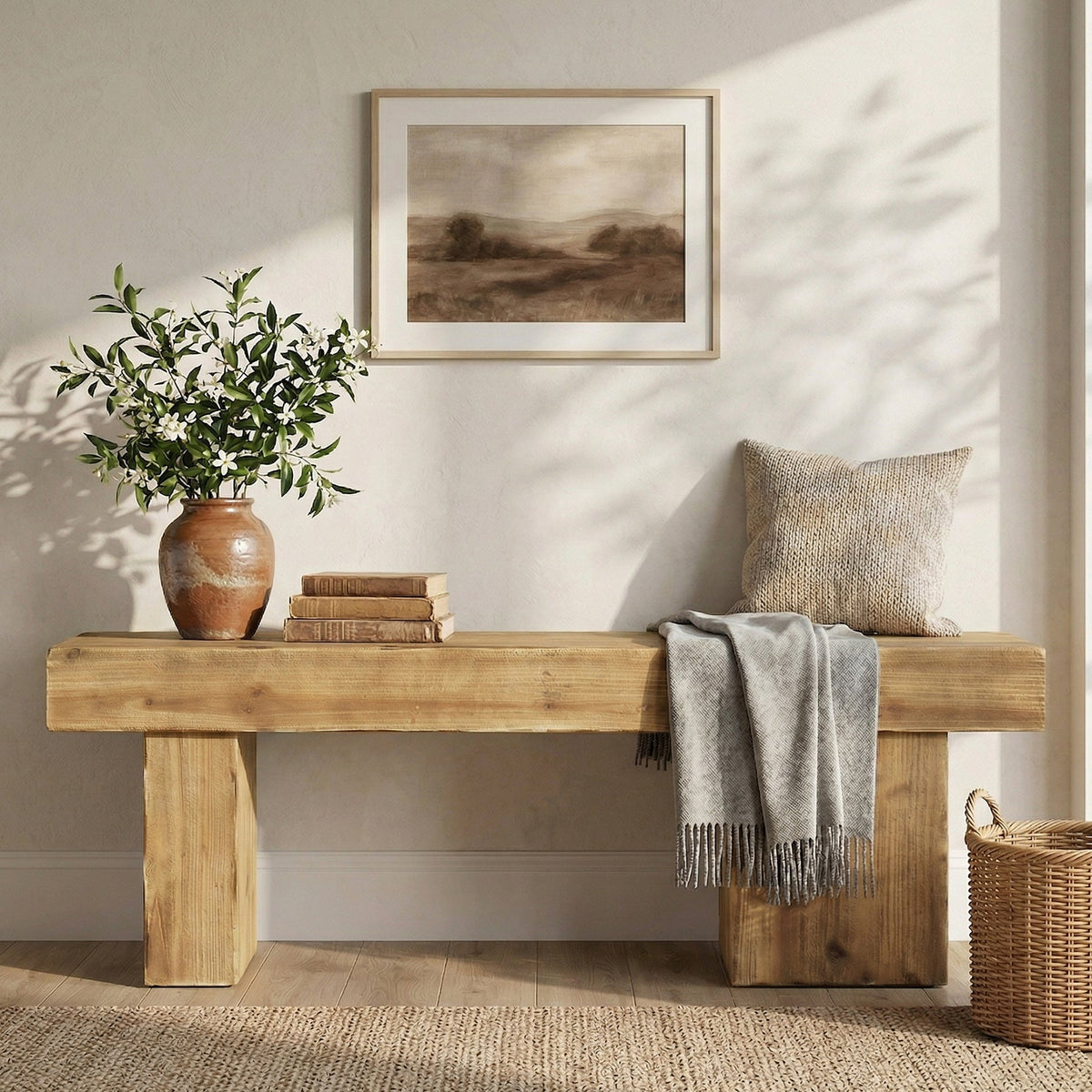 47-Inch Solid Wood Entryway Bench, Thick Seat Bench for Hallway