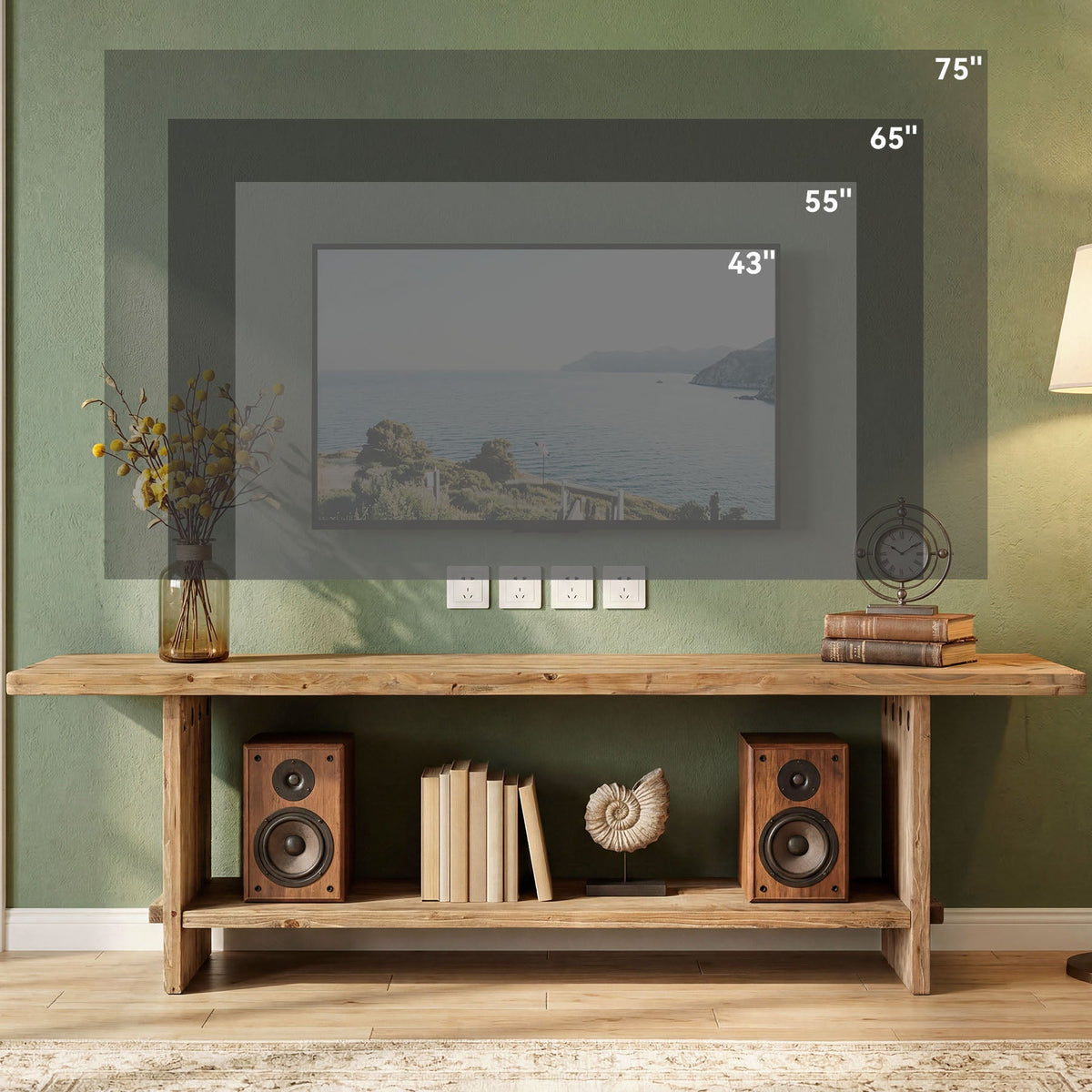 71 Inch Solid Wood TV Stand with 2-Tier Storage, Media Console for 55 to 85 Inch TVs