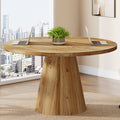 47.24-Inch Solid Wood Conference Table, Rustic Round Meeting Table with Pedestal Base for Office