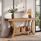63 Inch Solid Wood Console Table with Shelf, Arched Farmhouse Entryway and Sofa Table