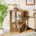 19.68-Inch Round End Table with Storage, 2-Tier Tall Side Table for Living Room and Bedroom
