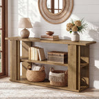 63-Inch Farmhouse Console Table with 3-Tier Storage Shelves and Wide Panel Supports, Narrow Sofa Table for Living Room Hallway and Foyer