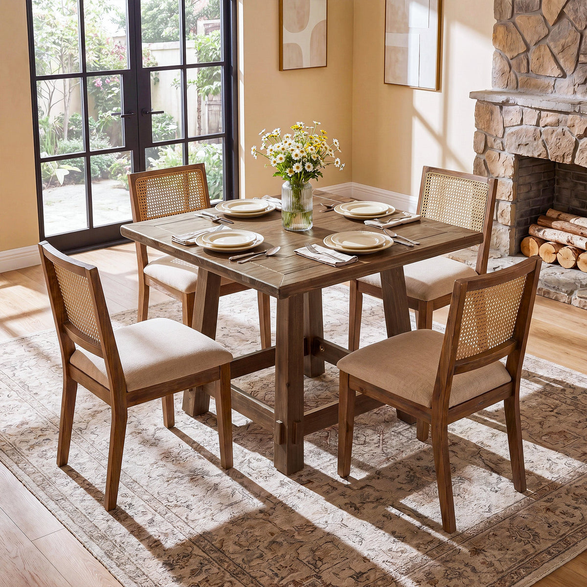 31.49-Inch Solid Wood Square Dining Table for 4, Farmhouse Kitchen Table for Small Spaces