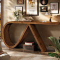 57-Inch Curved Console Table, Solid Wood Sofa Table for Hallway