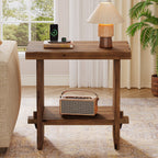 23.62 Inch Solid Wood Side Table with 2-Tier Storage, Farmhouse End Table for Bedroom