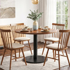 31.5-Inch Round Dining Table with Black Metal Pedestal Base, Small Kitchen Table for 2-4 People in Dining Room