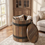 19.68-Inch Barrel Side Table with Hidden Storage, Farmhouse Round End Table with Removable Lid